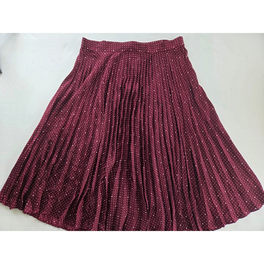 Free Assembly Burgundy Polka Dot Pleated Midi Skirt Womens Large